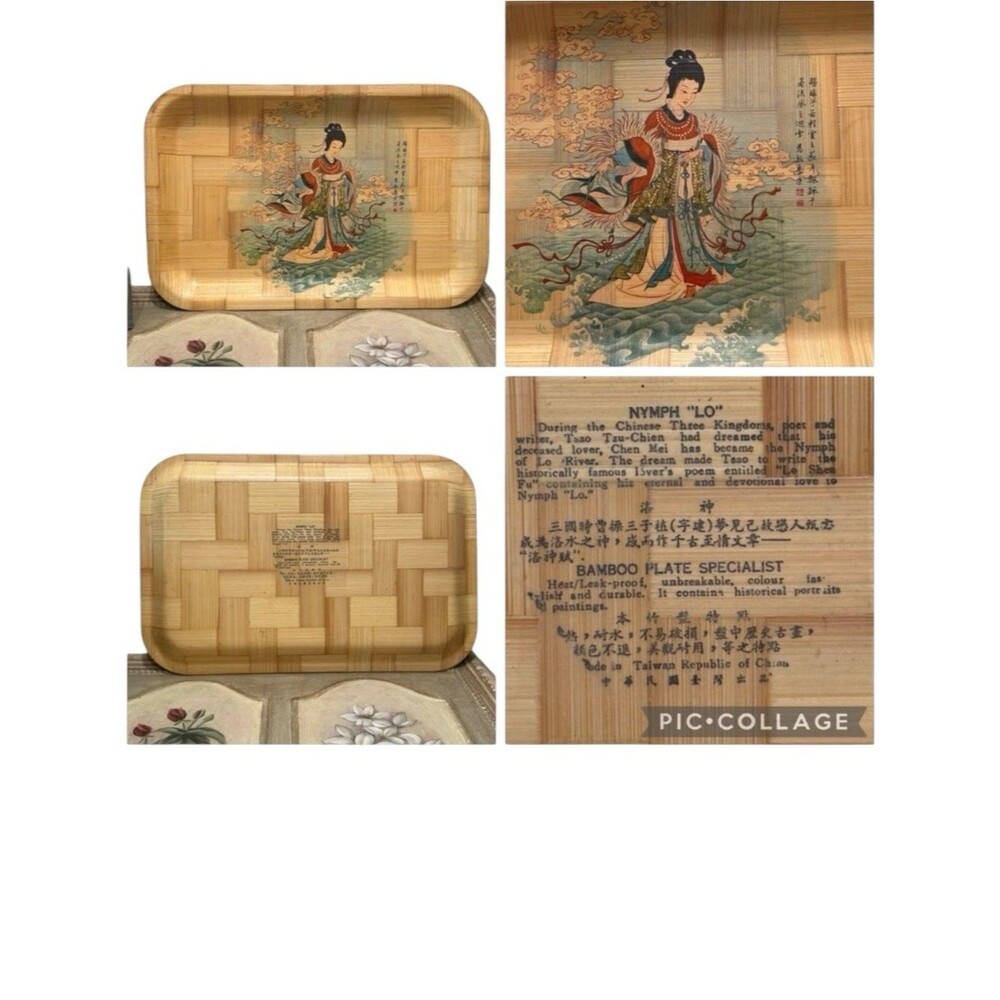Vintage Chinese Bamboo Tray Nymph Lo Love Romantic Romance Valentines